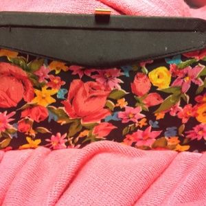 VINTAGE Floral and Black Satin Clutch ON SALE